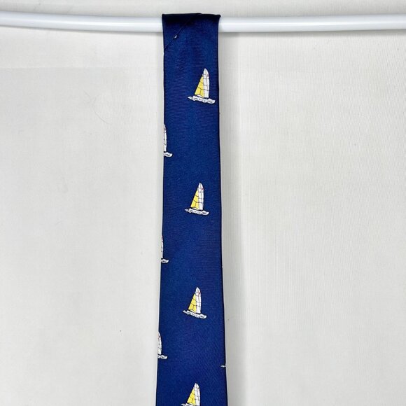 Hampton Hall Ltd. Men’s Neck Tie 3 ½” Hewlett Packard Silk Navy Blue w/ Sailboat - Picture 4 of 10